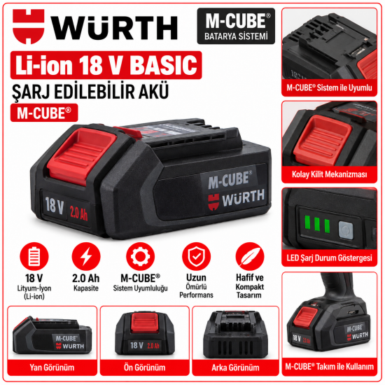 Şarj edilebilir akü Li-ion 18 V BASIC M-CUBE