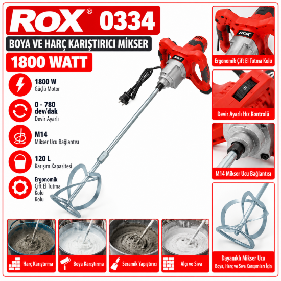 Rox 0334 Boya ve Harç Karıştırıcı Mikser 1800 Watt