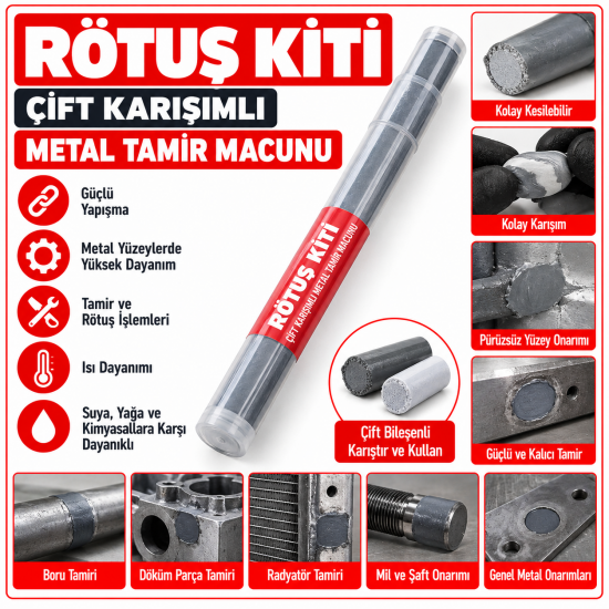 Rötuş kiti Çift karışımlı metal tamir macunu