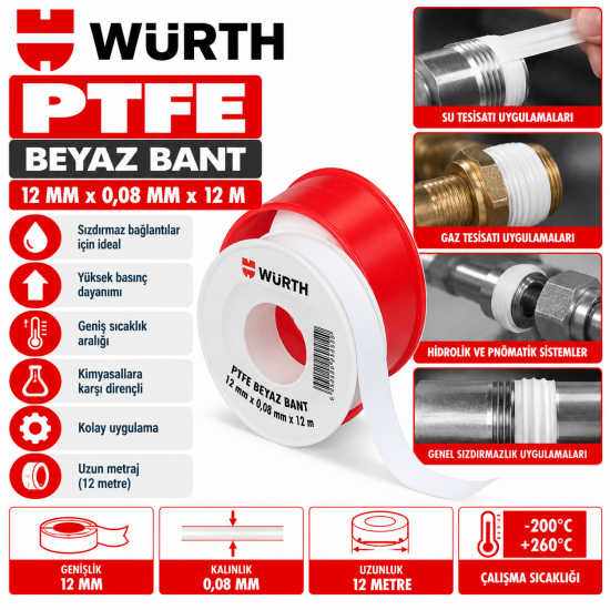 PTFE BEYAZ BANT 12MMX0,08MMX12M