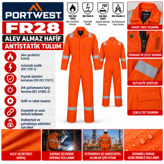 Portwest FR28 - Alev Almaz Hafif Antistatik Tulum