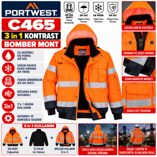 Portwest C465 - 3 in1 Kontrast Bomber Mont