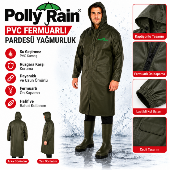 Polly Rain PVC Fermuarlı Pardesü Yağmurluk