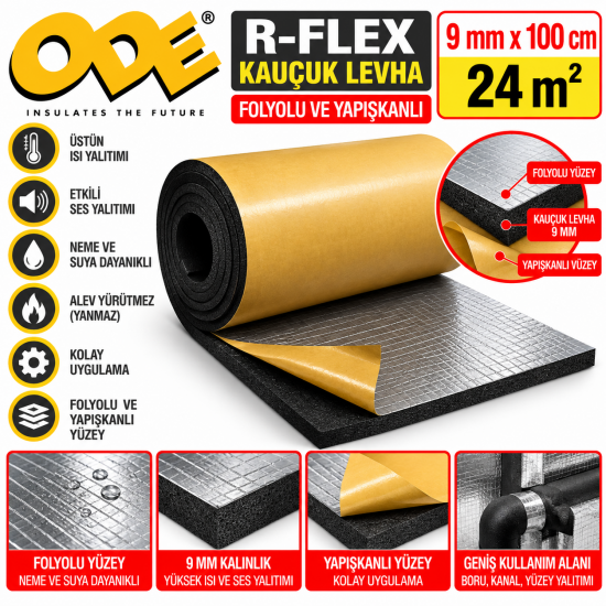 Ode R-Flex Levha 9 MM*100 Folyolu Yapışkanlı (24 M²)