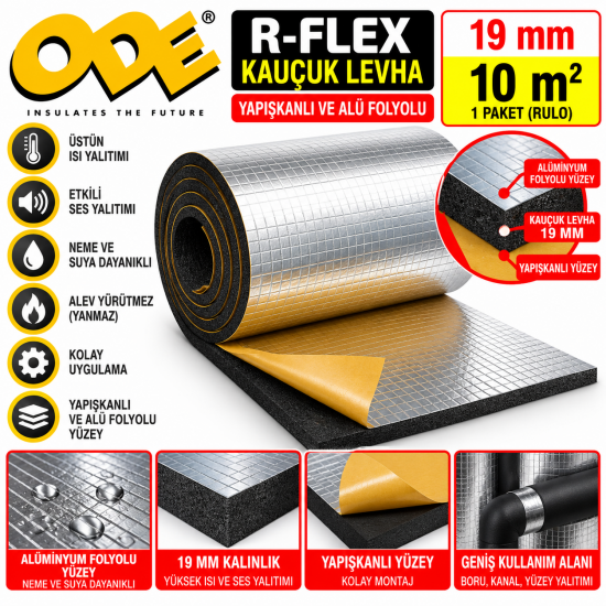 ODE R-FLEX 19 MM YAPIŞKANLI VE ALU FOLYOLU RULO 1 PAKET 10 m2