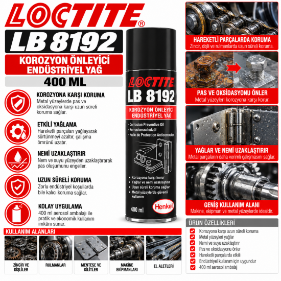 LOCTITE LB 8192 KOROZYON ÖNLEYİCİ ENDÜSTRİYEL YAĞ 400 ML