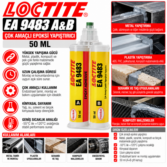 LOCTITE EA 9483 A&B ÇOK AMAÇLI EPOKSİ YAPIŞTIRICI 50 ML