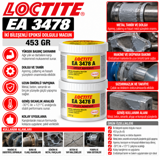 LOCTITE EA 3478 İki Bileşenli Epoksi Dolgulu Macun 453 Gr