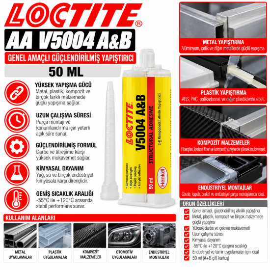 LOCTITE AA V5004 GENEL AMAÇLI GÜÇLENDİRİLMİŞ YAPIŞTIRICI 50 ML