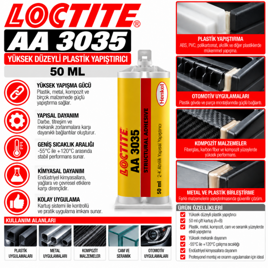 LOCTITE AA 3035 YÜKSEK DÜZEYLİ PLASTİK YAPIŞTIRICI 50 ML 