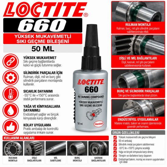 LOCTITE 660 Yüksek Mukavemetli Sıkı Geçme Bileşeni 50 Ml 