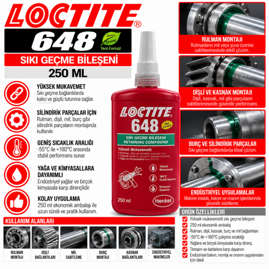LOCTITE 648 Sıkı Geçme Bileşeni 250 Ml