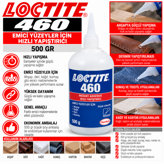 Loctite 460 Emici Yüzeyler İçin Hızlı Yapıştırıcı 500 gr