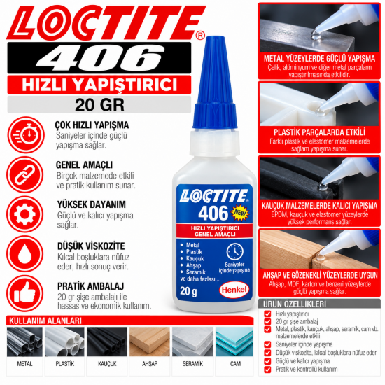 LOCTITE 406 Hızlı Yapıştırıcı 20 Gr