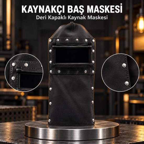 Kaynakçı Baş Maskesi Deri Kapaklı Kaynak Maskesi