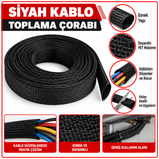 SİYAH KABLO TOPLAMA ÇORABI