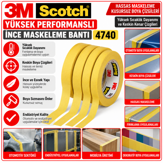 Scotch® Yüksek Performanslı İnce Maskeleme Bantı 4740