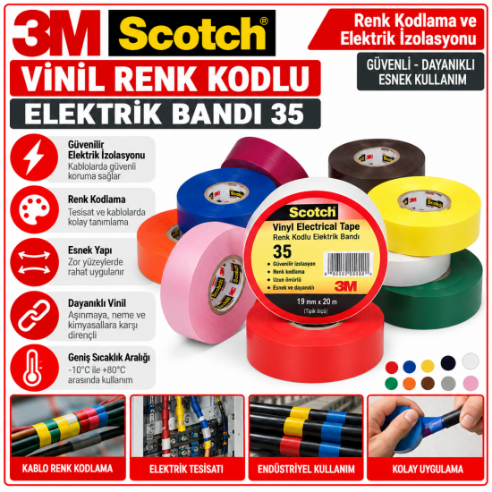 Scotch® Vinil Renk Kodlu Elektrik Bandı 35