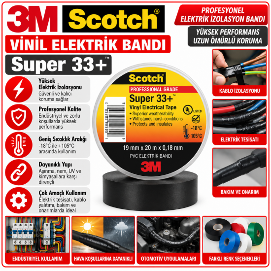 Scotch® Vinil Elektrik Bandı Super 33+