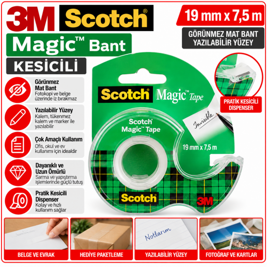 Scotch® Magic™ Bant, Kesicili, 19mm x 7,5m