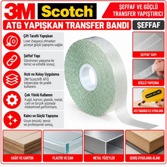 Scotch® ATG Yapışkan Transfer Bandı  Şefaf