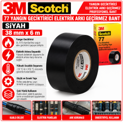 Scotch® 77 Yangın Geciktirici Elektrik Arkı Geçirmez Bant Siyah, 38mm x 6 m