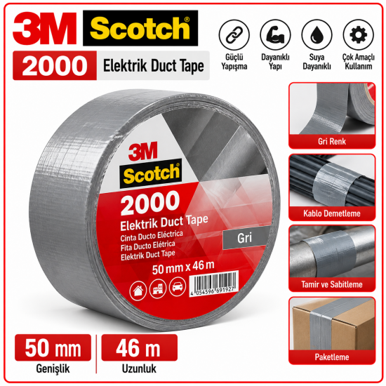 Scotch® 2000 Elektrik Duct Tape - Gri 50mm x 46m