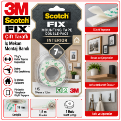 Scotch-FIX™ Çift Taraflı İç Mekan Montaj Bandı 4496G-1915-P, 19 mm x 1,5 m, 1 rulo/paket