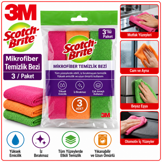 Scotch-Brite™ Mikrofiber Temizlik Bezi, 3/Paket