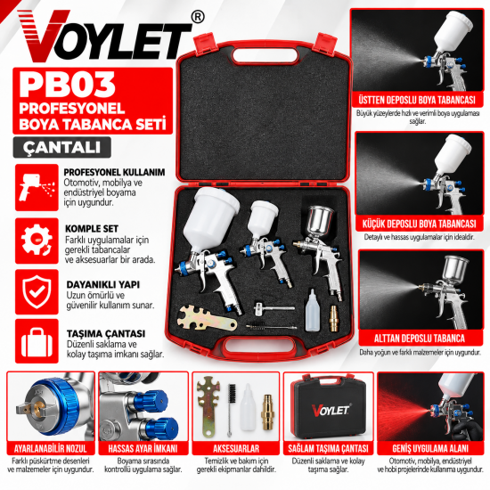 Voylet PB03 Profesyonel Boya Tabanca Seti Çantalı