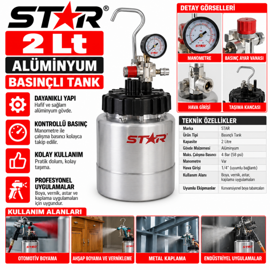 Star 2 Lt Alüminyum Basınçlı Tank